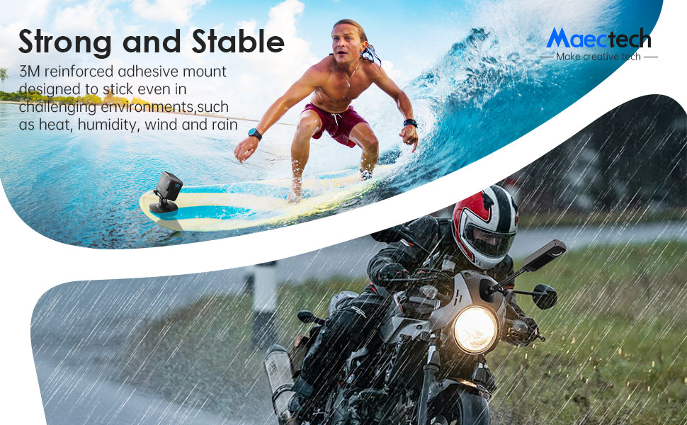 Maectech strong and stable adhesive mounts for action cameras, built to hold firm in heat, humidity, and rough terrain