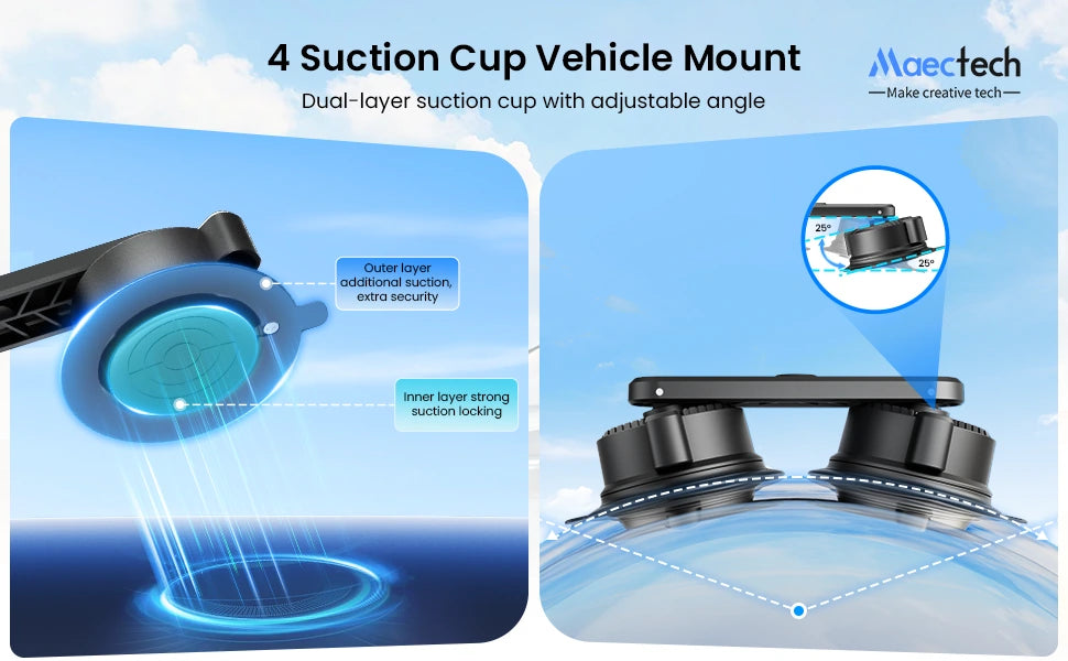 4 Suction Cup Vehicle Mount with adjustable angle on a blue background
