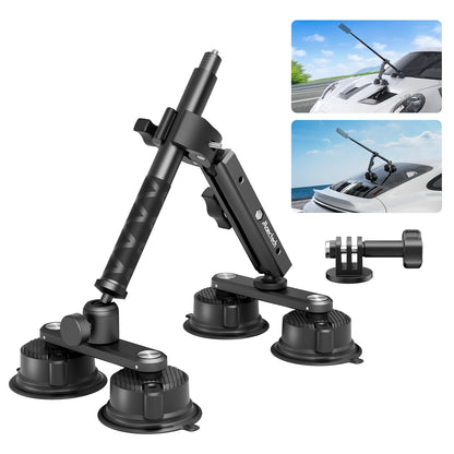 Multi-angle car suction cup mount with additional attachments on a white background
