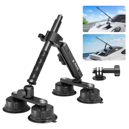 Multi-angle car suction cup mount with additional attachments on a white background