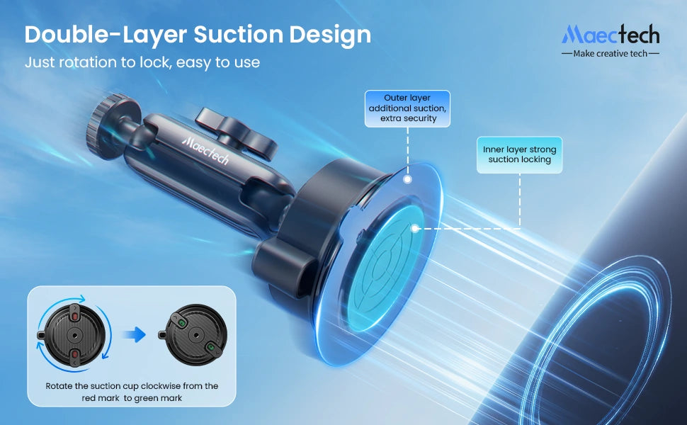 Double-layer suction design with rotation feature on a blue background, featuring Maceitech branding.
