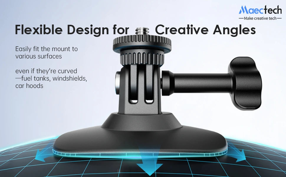 Maectech flexible camera mount bending to fit curved and flat surfaces for versatile mounting