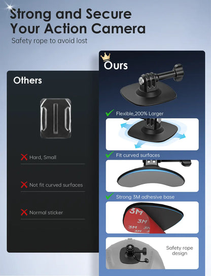 Maectech strong and secure camera mount with safety rope to prevent loss during action use