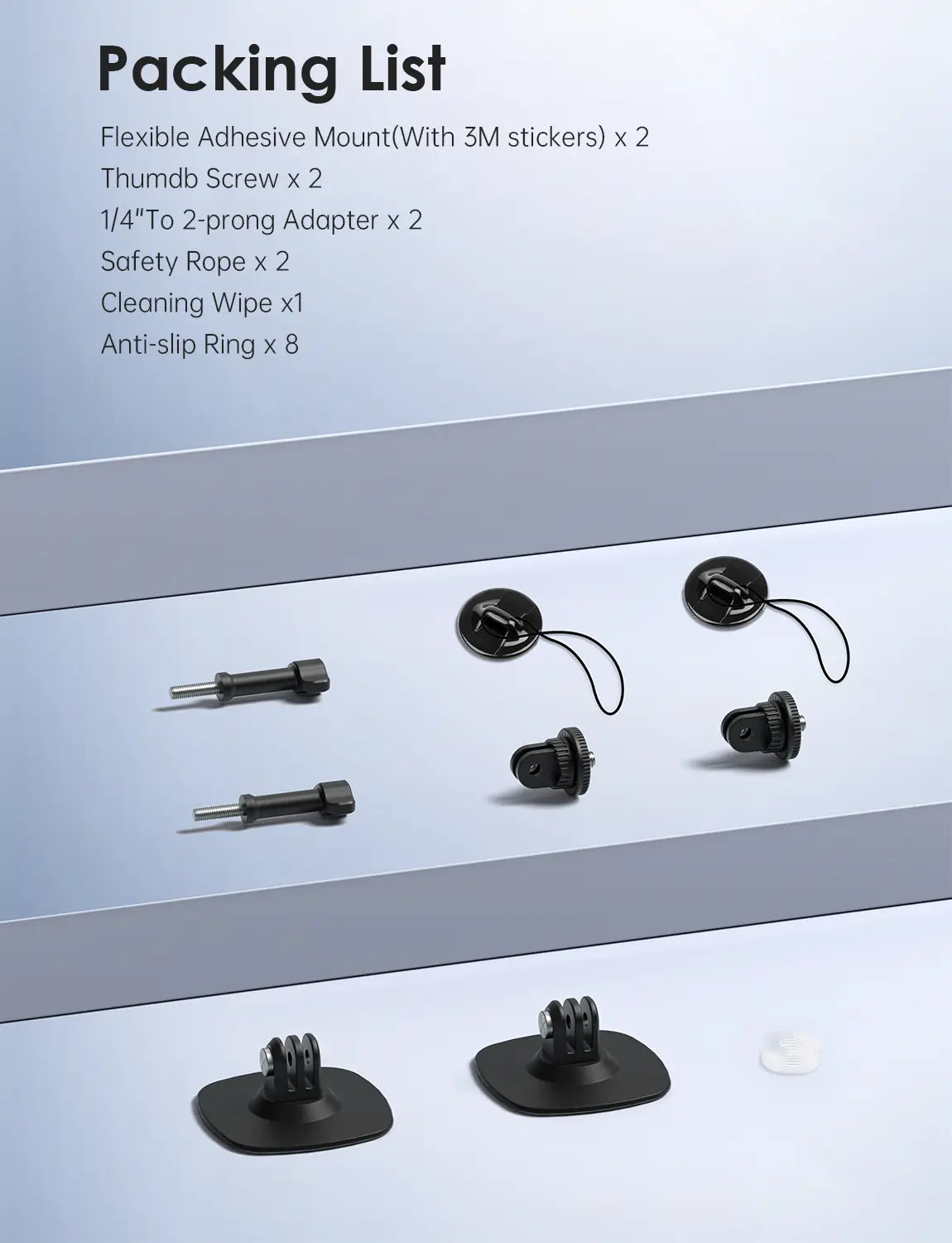 Maectech Lite camera mount full packing list with all included accessories displayed