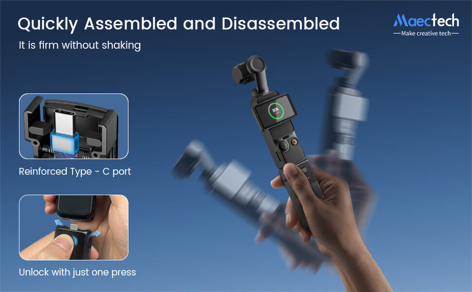 Maectech Pocket 3 battery grip is easy to assemble and disassemble, with a firm and stable fit that prevents shaking