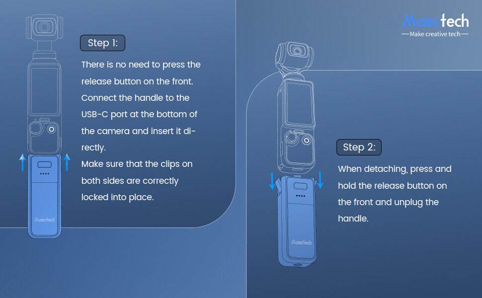 Maectech battery handle for Pocket 3 allows for quick setup and removal, ideal for creators on the go