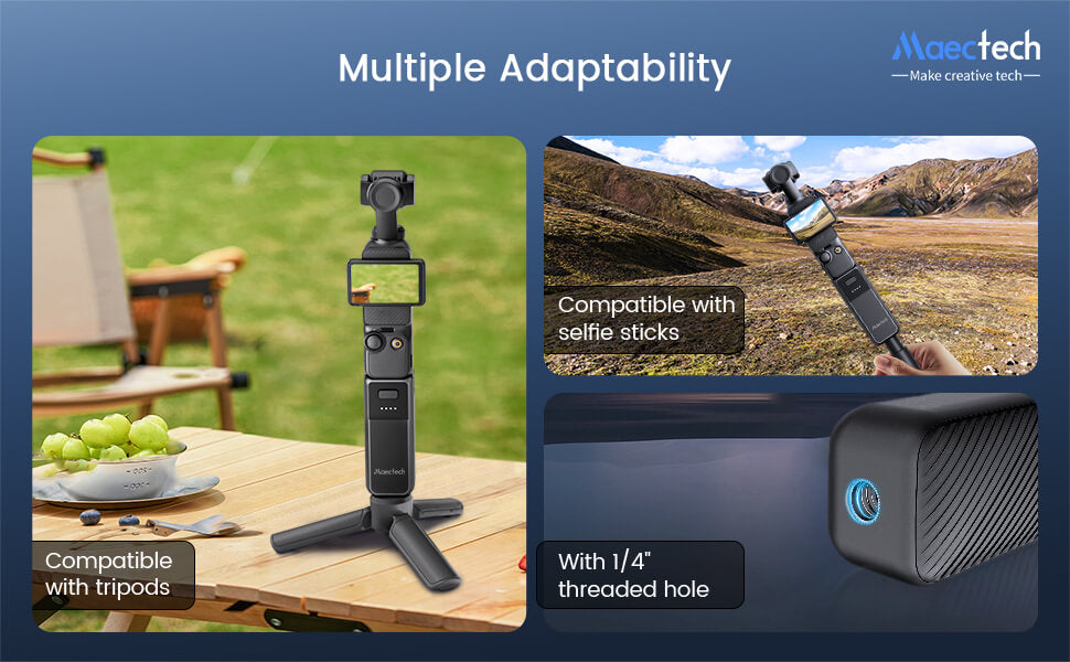 Maectech Pocket 3 battery grip offers multiple mounting options and broad compatibility with tripods and accessories