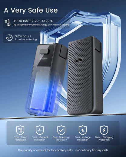 Maectech Pocket 3 battery grip with wide temperature tolerance (-20°C to 70°C), ensures safe and reliable outdoor use
