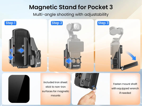 Maectech expansion adapter for Pocket 3 device with step-by-step instructions and product details.