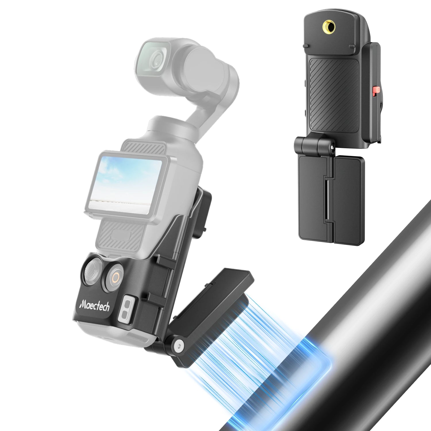 DJI Osmo Pocket 3 with a screen and Magnetic Mount on a white background