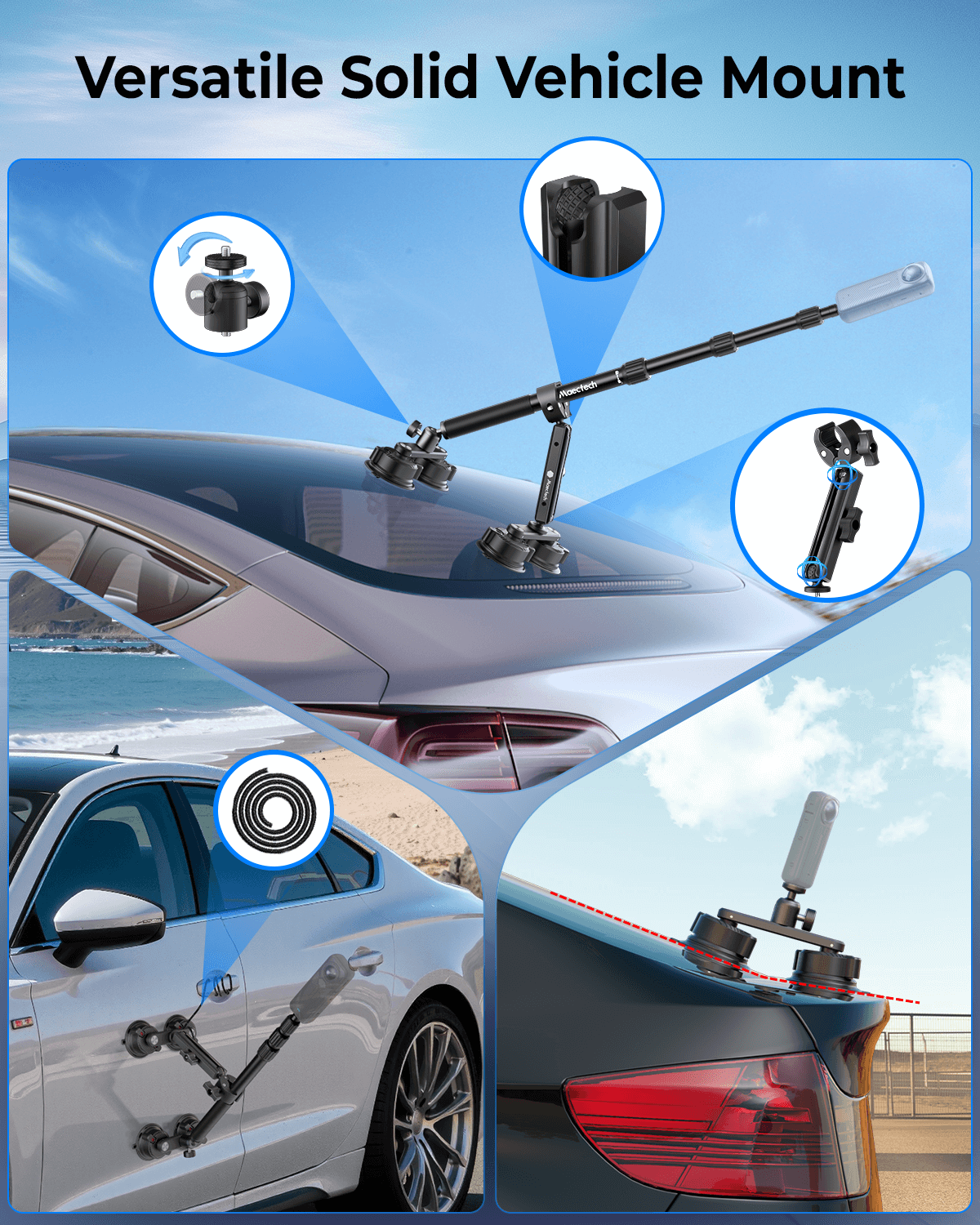 Versatile solid vehicle mount on a car with blue sky background